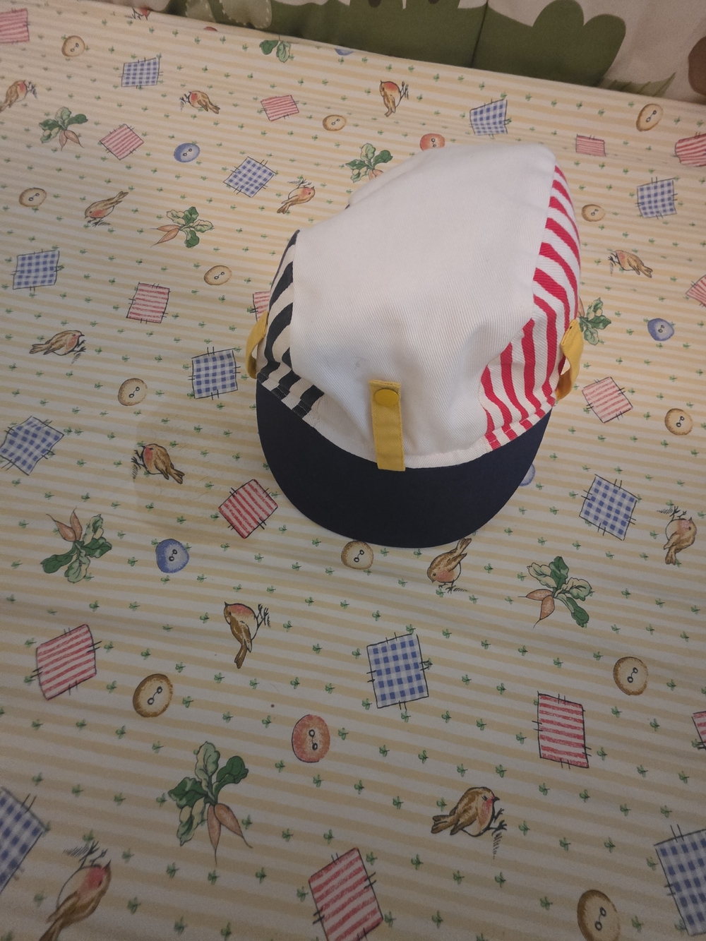 Vintage Striped Colorblock Cotton Cap - Navy, White, Red
